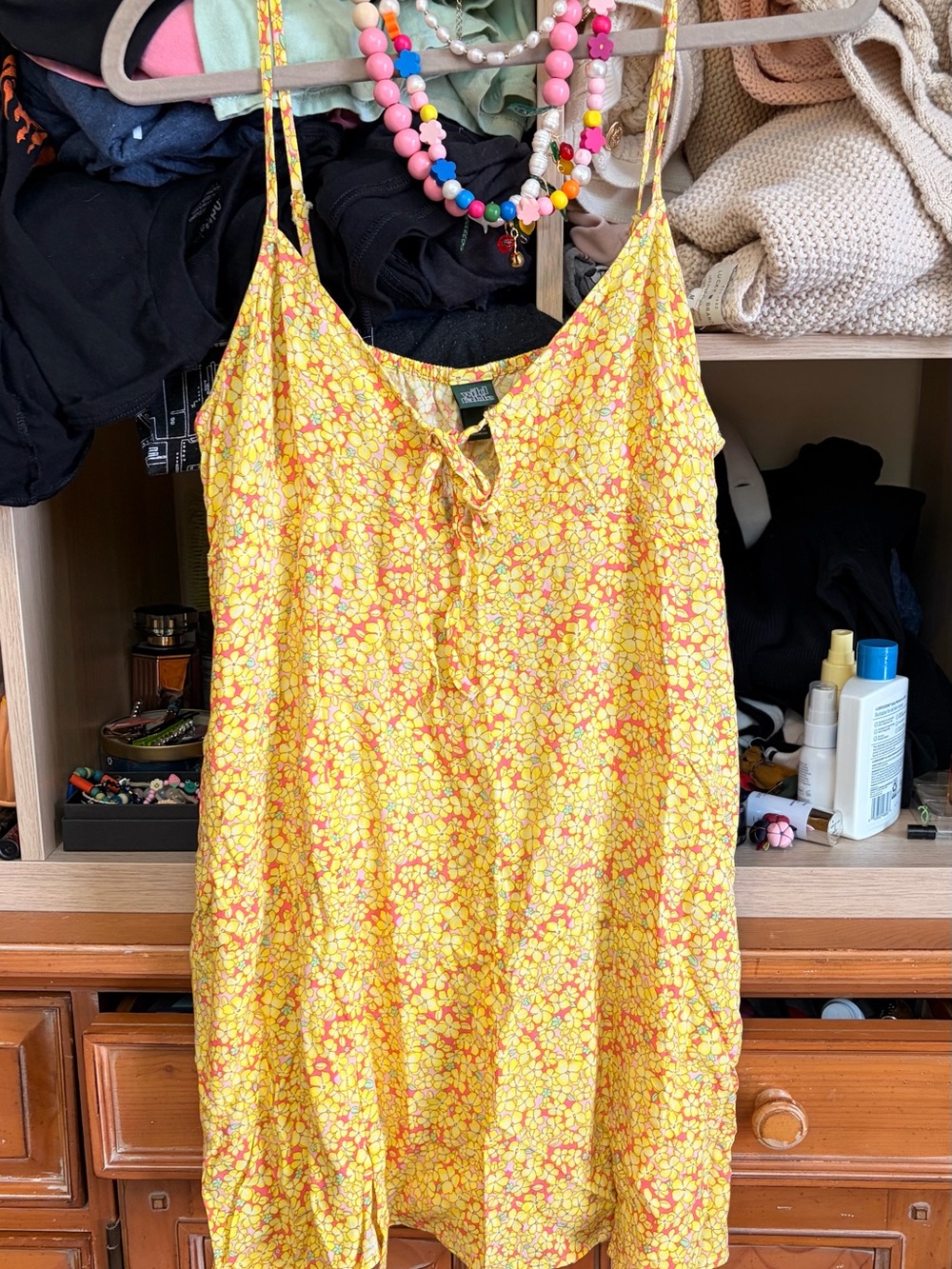 wild fable Yellow Floral Tie-Front Slip Dress